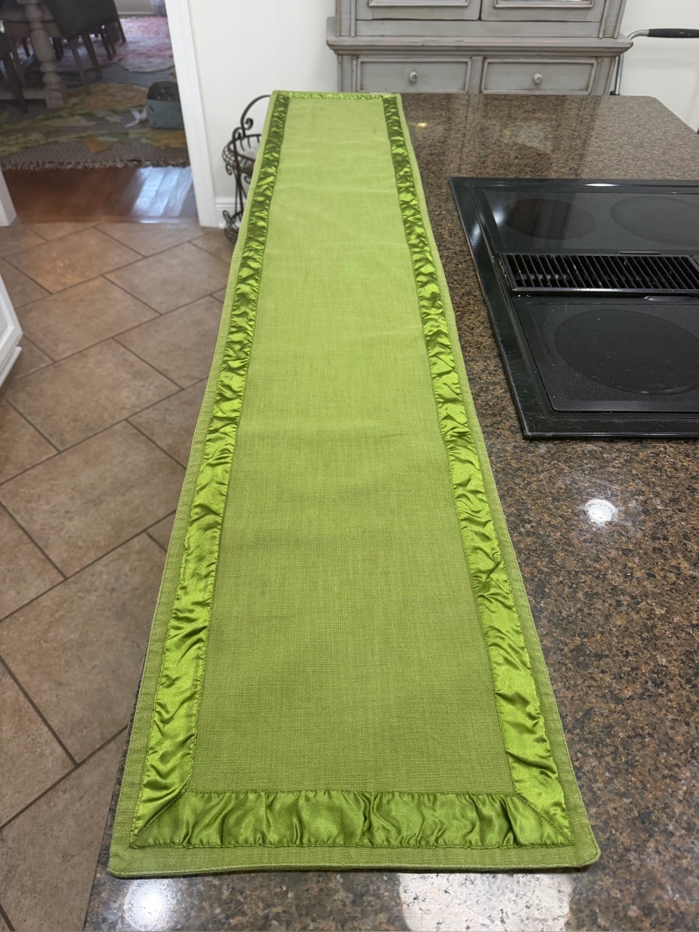 Two Tone Sage Green Waffle Weave | Satin Table Runner.